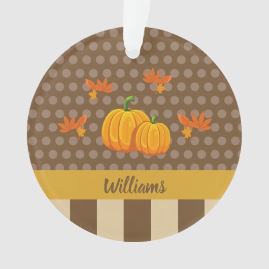 Herfst Polka Dot Pumpkin met familienaam Kerstmis Ornament (voorkant)