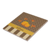 Herfst Polka Dot Pumpkin met familienaam Tegeltje (Zijkant)