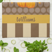 Herfst Polka Dot Pumpkin met familienaam Theedoek (Gevouwen)