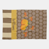 Herfst Polka Dot Pumpkin met familienaam Theedoek (Horizontaal)