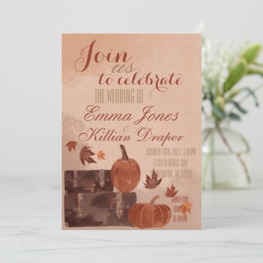 Herfst pomkin en bladeren kaart (Staand voorkant)