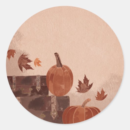 Herfst pomkin en bladeren ronde sticker (Voorkant)