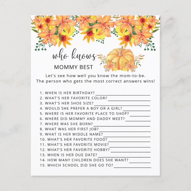 Herfst pomkin floral die mama het beste kent (Voorkant)