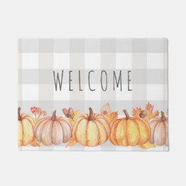 Herfst pomkin waterverf gingham welkom mat