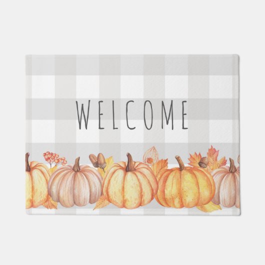 Herfst pomkin waterverf gingham welkom mat (Voorkant)