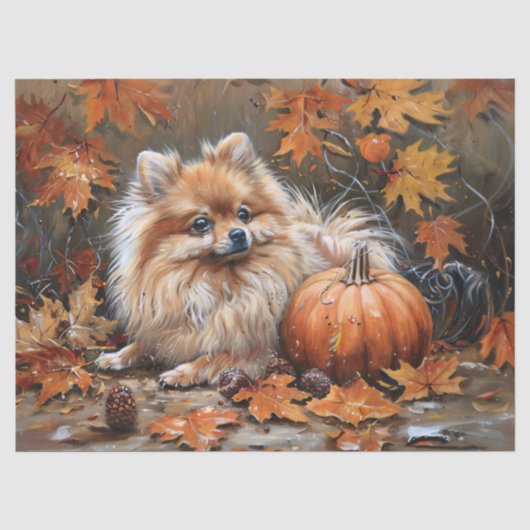 Herfst Pommeren Hond Decoupage Tissuepapier (Voorkant)