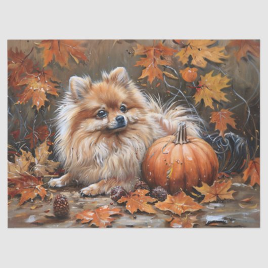 Herfst Pommerse Hond Decoupage Tissuepapier (Voorkant)