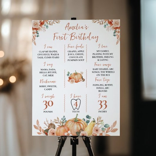 Herfst pompoen 1e verjaardag mijlpaal teken poster
