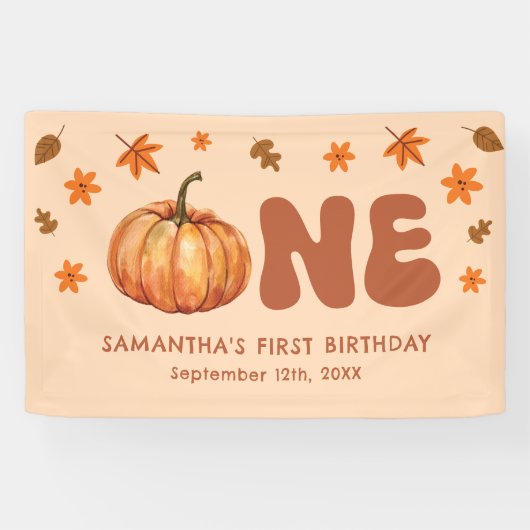 Herfst Pompoen 1e Verjaardag Spandoek (Horizontaal)
