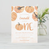 Herfst pompoen 1e verjaardagsfeestje kaart (Staand voorkant)