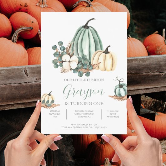 Herfst Pompoen Aquarel 1e Verjaardagsuitnodiging Kaart