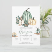 Herfst Pompoen Aquarel 1e Verjaardagsuitnodiging Kaart (Staand voorkant)