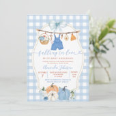 Herfst Pompoen Baby Kleding Blauw Gingham Baby sho Kaart (Staand voorkant)