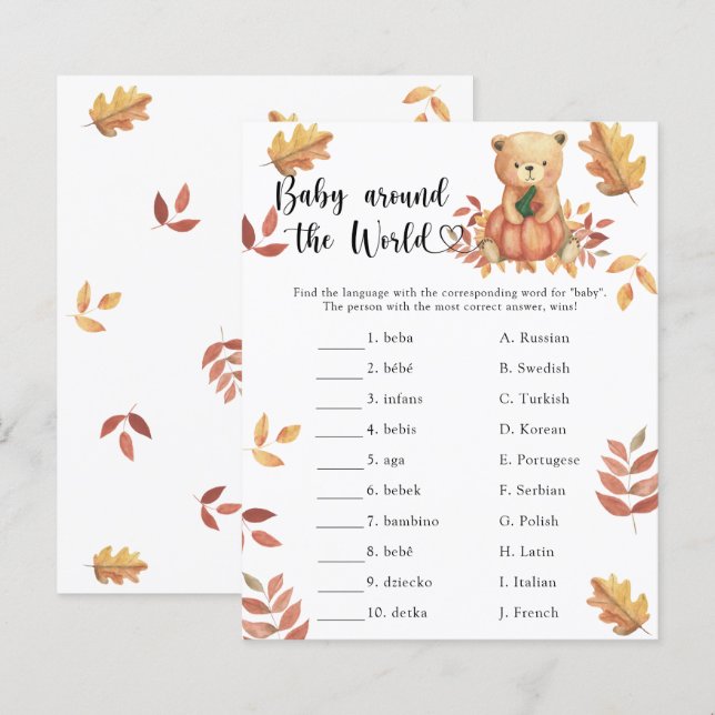 Herfst pompoen. Baby over de hele wereld spel (Voorkant / Achterkant)