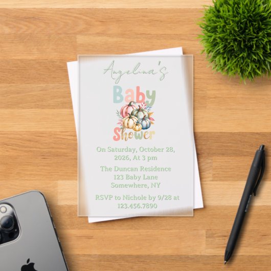 Herfst Pompoen Baby Shower  Acryl Uitnodigingen (Insitu (Uitnodiging))