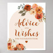 Herfst Pompoen Baby shower Advies en wensen Sign Poster (Voorkant)