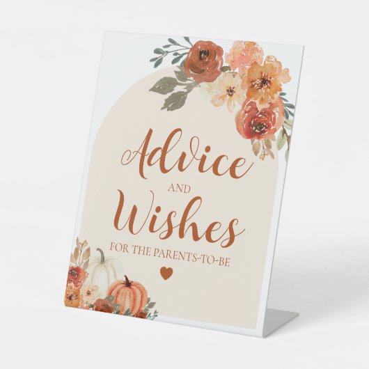 Herfst Pompoen Baby shower Advies en wensen Sign Reclamebord Met Voetstuk (Voorkant)