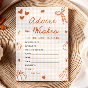 Herfst Pompoen Baby Shower Advies en Wensen Spel Kaart