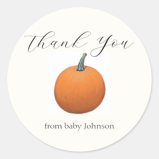 Herfst Pompoen Baby Shower Bedankje Ronde Sticker (Voorkant)