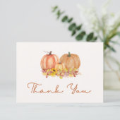 Herfst Pompoen Baby Shower Bedankkaart – Boho (Staand voorkant)