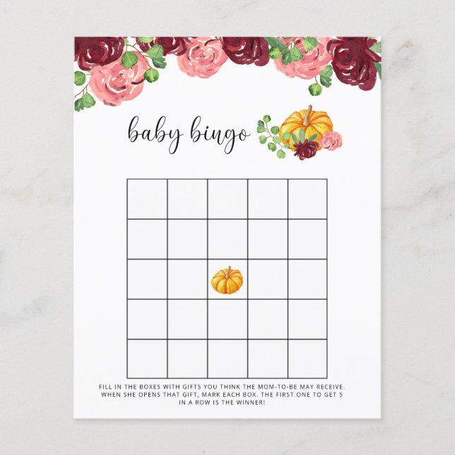 Herfst pompoen baby shower bingo spel (Voorkant)