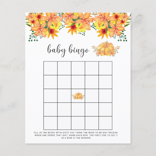 Herfst pompoen baby shower bingo spel (Voorkant)