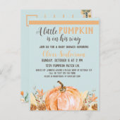 Herfst pompoen Baby shower blauw, Briefkaart (Voorkant / Achterkant)