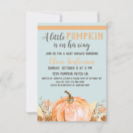 Herfst pompoen Baby shower blauw, Kaart