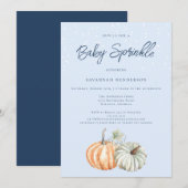 Herfst Pompoen Baby shower Blauw Sprinkle Invitati Kaart (Voorkant / Achterkant)