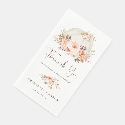 Herfst Pompoen Baby Shower Blush Abrikoos Bloemstu Servet (Hoek)