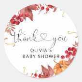 Herfst pompoen baby shower dank u ronde sticker (Voorkant)