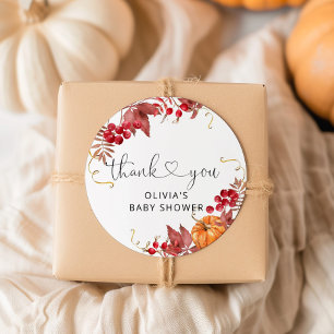Herfst pompoen baby shower dank u ronde sticker