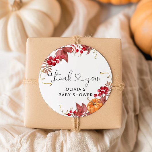 Herfst pompoen baby shower dank u ronde sticker
