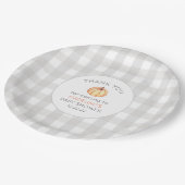 Herfst pompoen baby shower decor, neutraal gingham papieren bordje (Gekanteld)