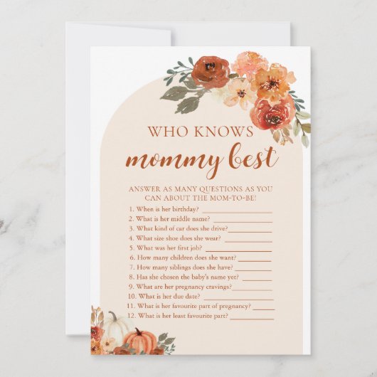Herfst pompoen Baby shower die weet mama beste spe Kaart (Voorkant)