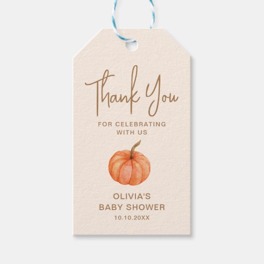 Herfst Pompoen Baby Shower Favor Cadeaulabel (Voorkant)