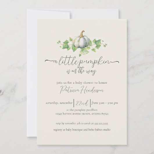 Herfst Pompoen Baby shower Genderneutrale Uitnodig Kaart (Voorkant)