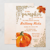 Herfst Pompoen Baby shower Glitter Uitnodiging (Voorkant / Achterkant)