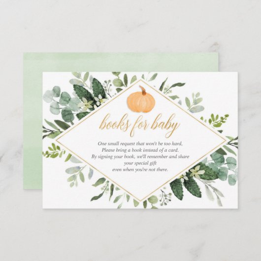 Herfst Pompoen baby shower groen boek aanvraag Informatiekaartje (Voorkant / Achterkant)