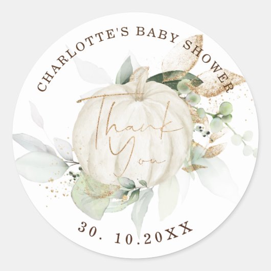 Herfst pompoen Baby shower groen gouden gunsten Ronde Sticker (Voorkant)
