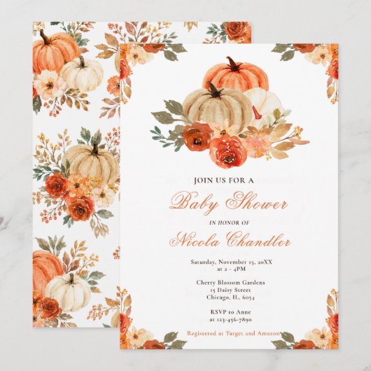 Herfst Pompoen Baby Shower Kaart (Voorkant / Achterkant)