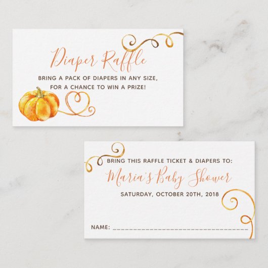 Herfst Pompoen Baby shower Luier Raffle Ticket Informatiekaartje (Voorkant / Achterkant)