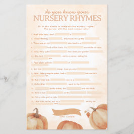 Herfst Pompoen Baby shower Nursery Rhyme Game