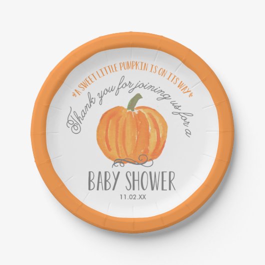 Herfst pompoen | Baby shower papier Bord (Voorkant)