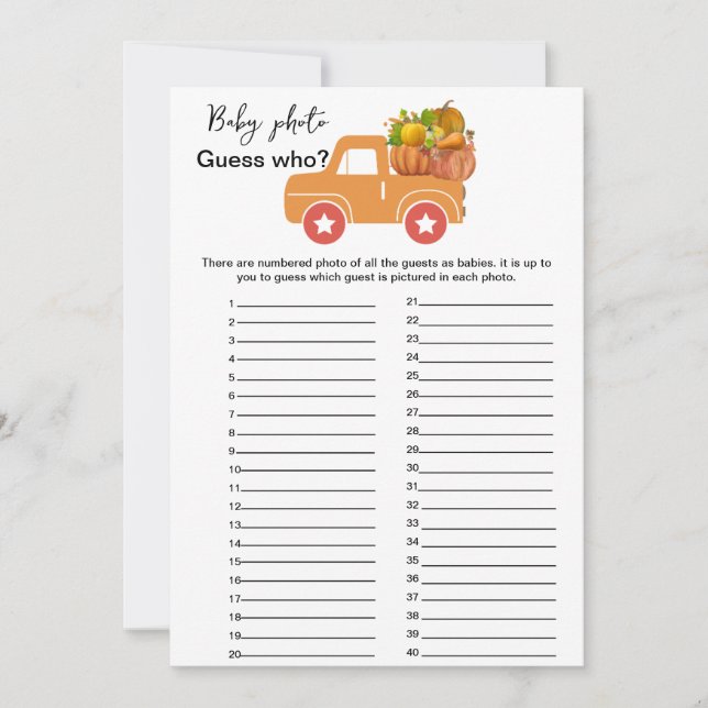 Herfst pompoen baby shower raad wie spel (Voorkant)