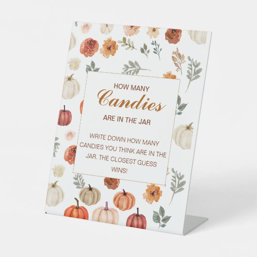 Herfst pompoen Baby shower raden hoeveel Snoepjes Reclamebord Met Voetstuk (Voorkant)