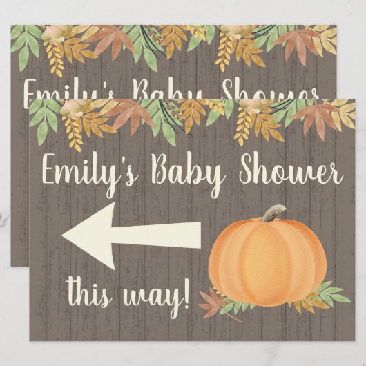 Herfst pompoen Baby shower richting teken Kaart (Voorkant / Achterkant)