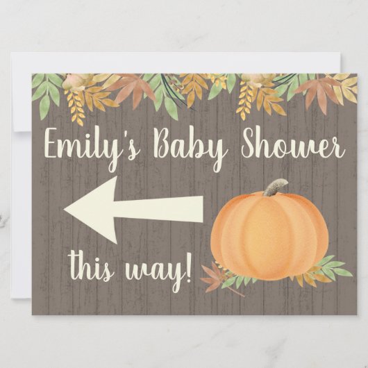 Herfst pompoen Baby shower richting teken Kaart (Voorkant)