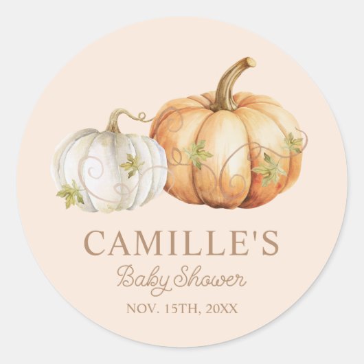 Herfst Pompoen Baby Shower Ronde Sticker (Voorkant)