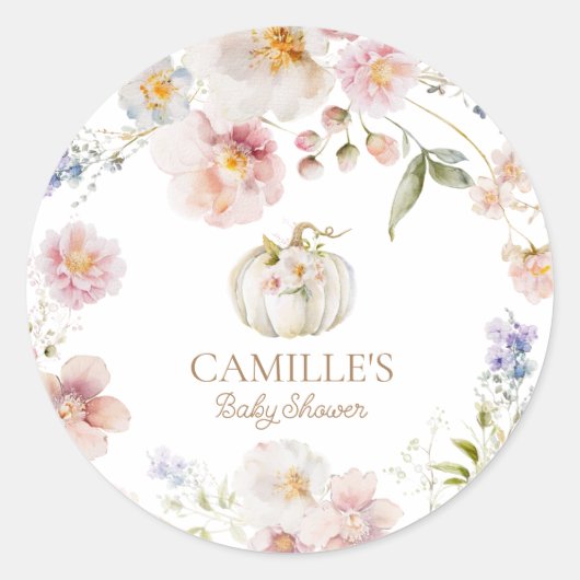 Herfst Pompoen Baby Shower Ronde Sticker (Voorkant)